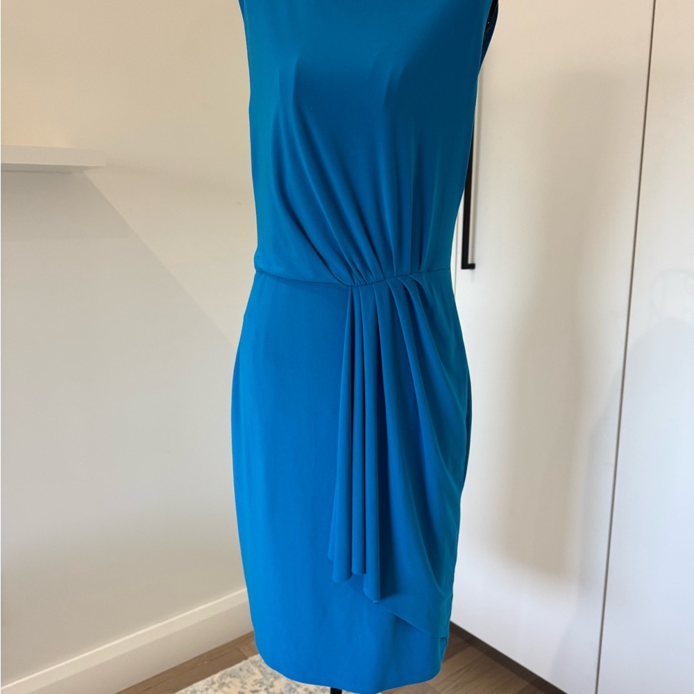 White House Black Market Blue Ruched Sheath Dress